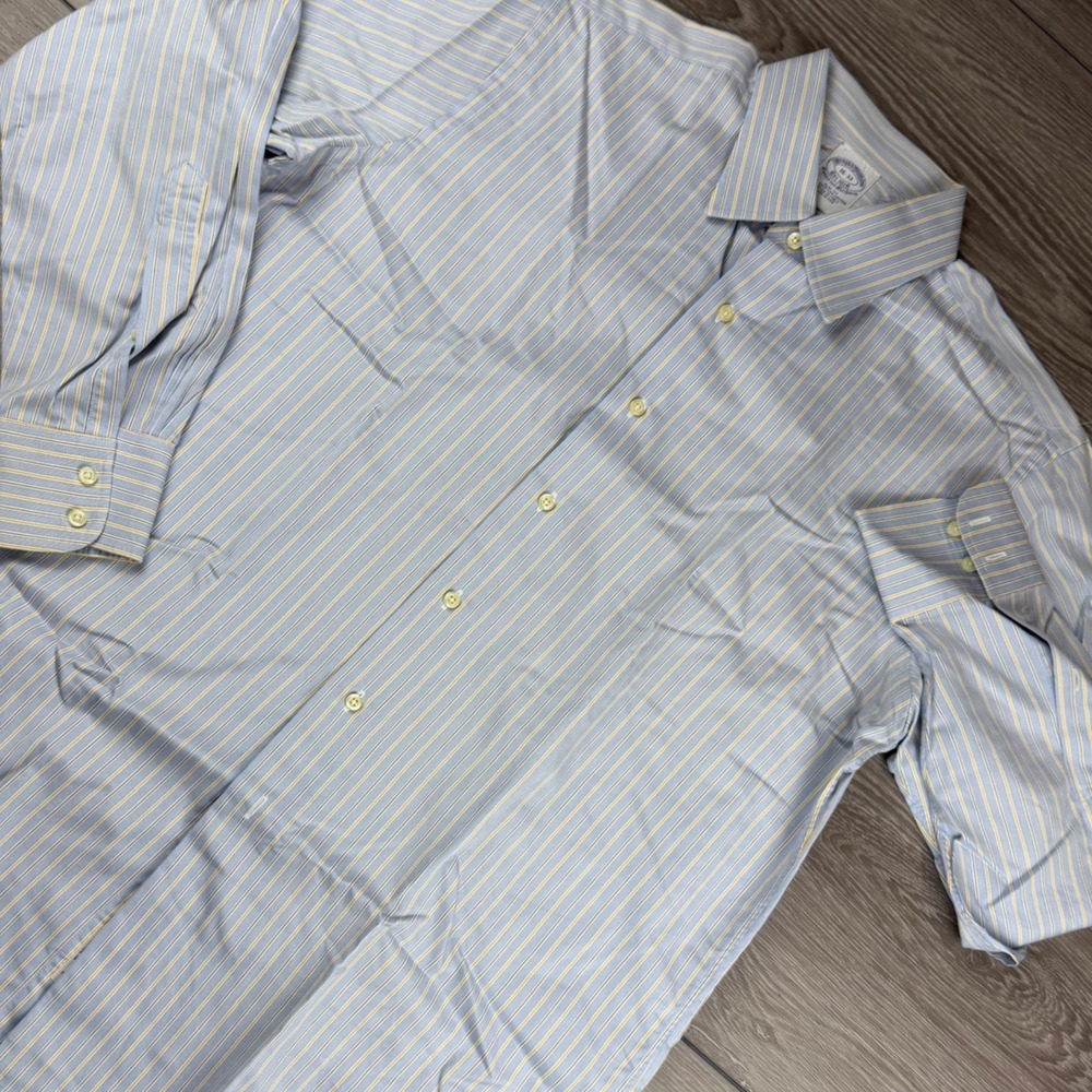 Brooks Brothers Mens Button Down Shirt Slim Fit Striped Blue Yellow 16-33